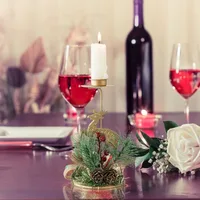 Artificial Snowy Pine Candle Holder with Pinecone and Berry Accents Iron Candlestick for Christmas Table Centerpiece Decor 5