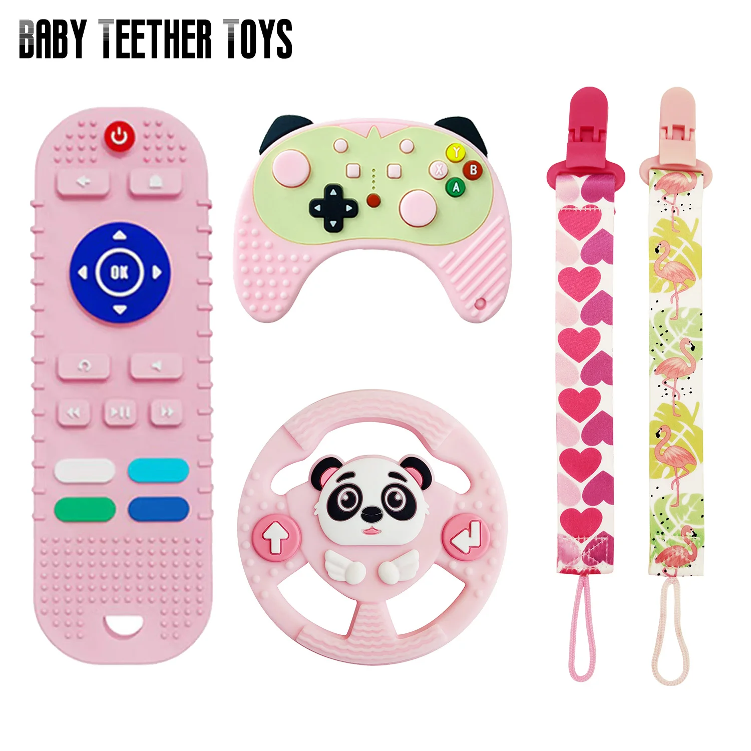 Teething toys Girls Pink Teething Toys 3-12 months Baby Food-grade Silicone