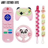 Girls pink teething toys, creative simulation remote control design teether , 3-12 months baby, food-grade silicone material 1