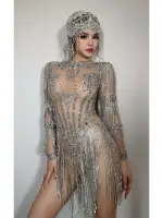 Women Sexy High Stretch Performance Dance Costume Nightclub Birthday Evening Party Wear Sparkly Rhinestone Bodysuit Stage Outfit - Image 3