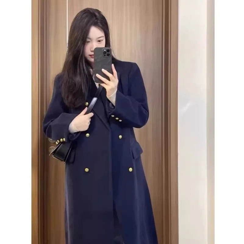 

Hepburn Style Korean Mid Length Full Shoulder Coat for Women's Autumn and Winter 2023 New Woolen Coat Thickened Female Clothing
