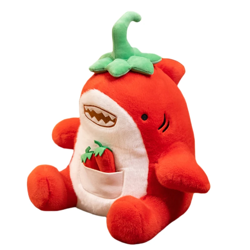 Red Pepper Shaped Shark Plush Toy Soft Stuffed Animal Chili Style Creative Gift for Kids Birthday