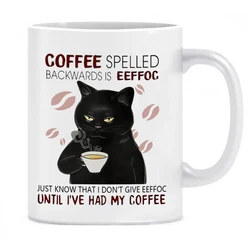 Eeffoc Black Cat Coffee Mug - Humorous Cat Lover's 11oz Cup - 301 - 400ml (White 1pcs)