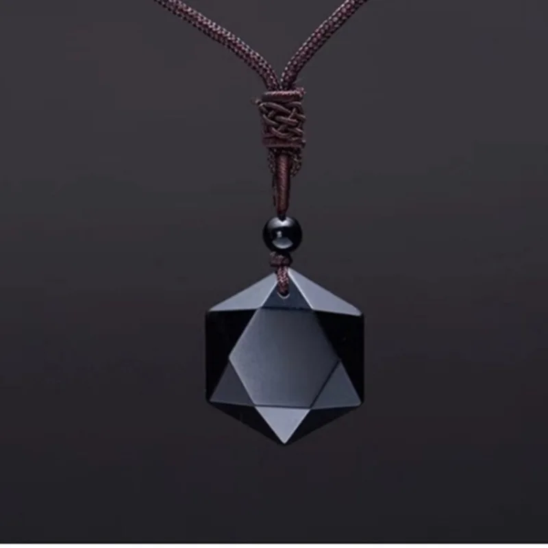 

Obsidian Pendant Pendulum Power Stone Crystal Hexagram Necklace Men's and Women's Sweater Chains Natural Stones Jewelry