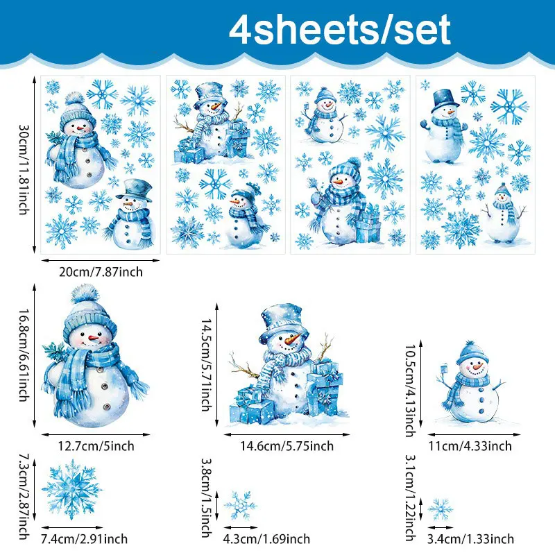 Christmas Window Stickers Snowflake Cartoon Snowman PVC Wall Stickers Home Glass Window New Year Decoration