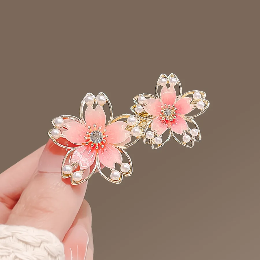 Süße Sakura Haarnadel hohle Metall clip Frauen Seite Pony Clip neue Blume Enten schnabel Clip Kopf bedeckung – Detail 1