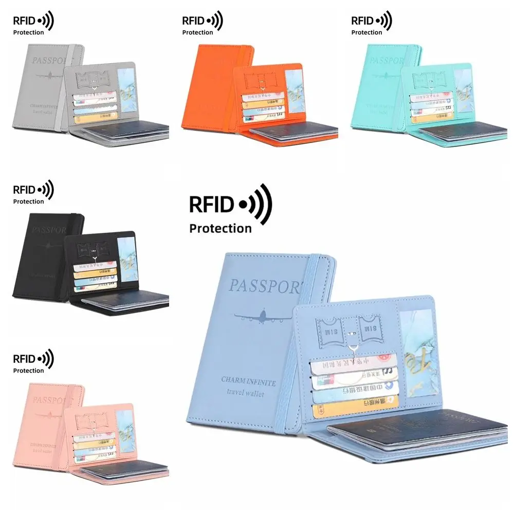 With RFID PU Leather Passport Holder Certificate Storage Bag Travel Wallet Passport Protective Cover Passport Package