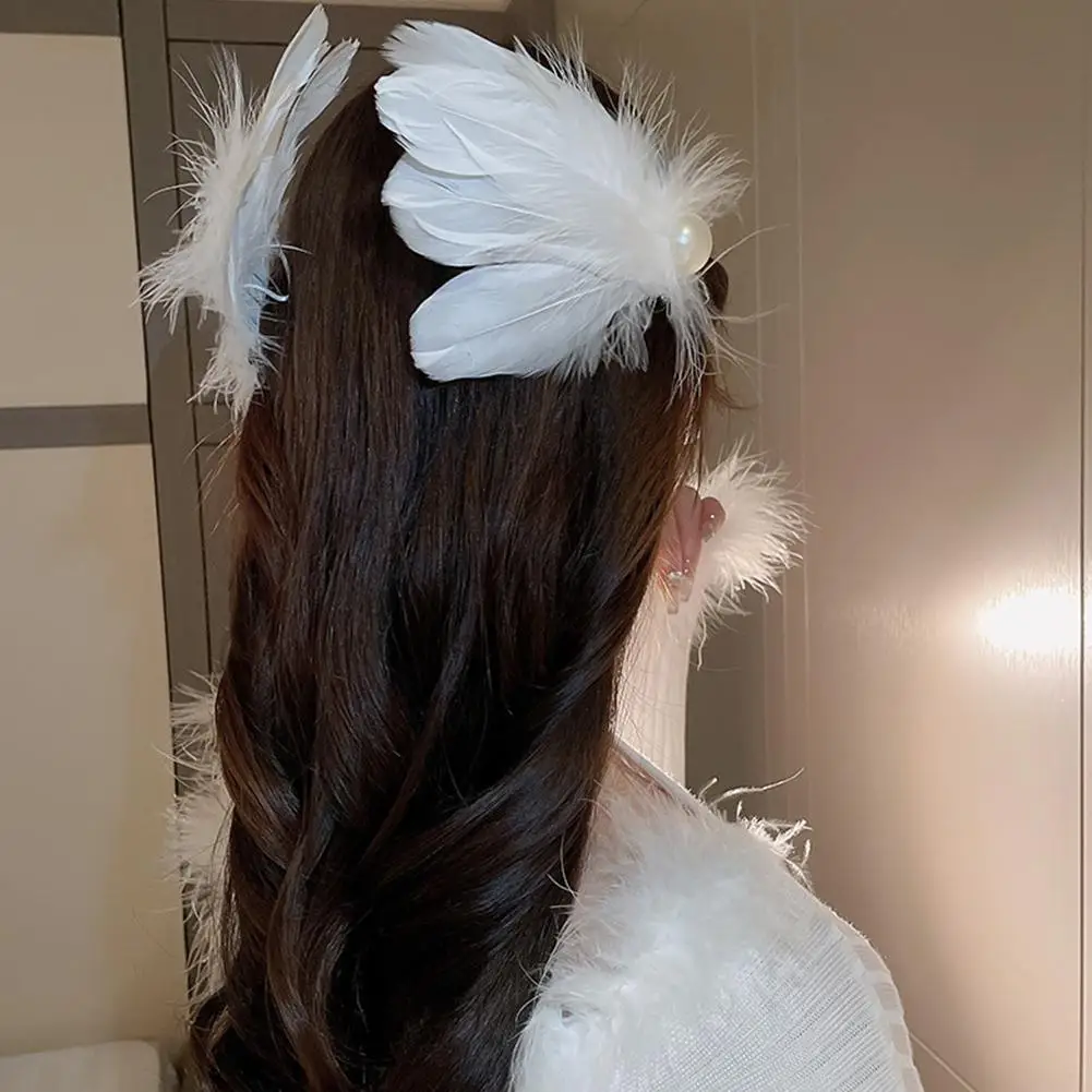 Feen-Stil Urlaub Feder Haarspange personalisierte süße Ballett-Stil Perle Schwan Haarspangen Zubehör Party Kostüm – Detail 10