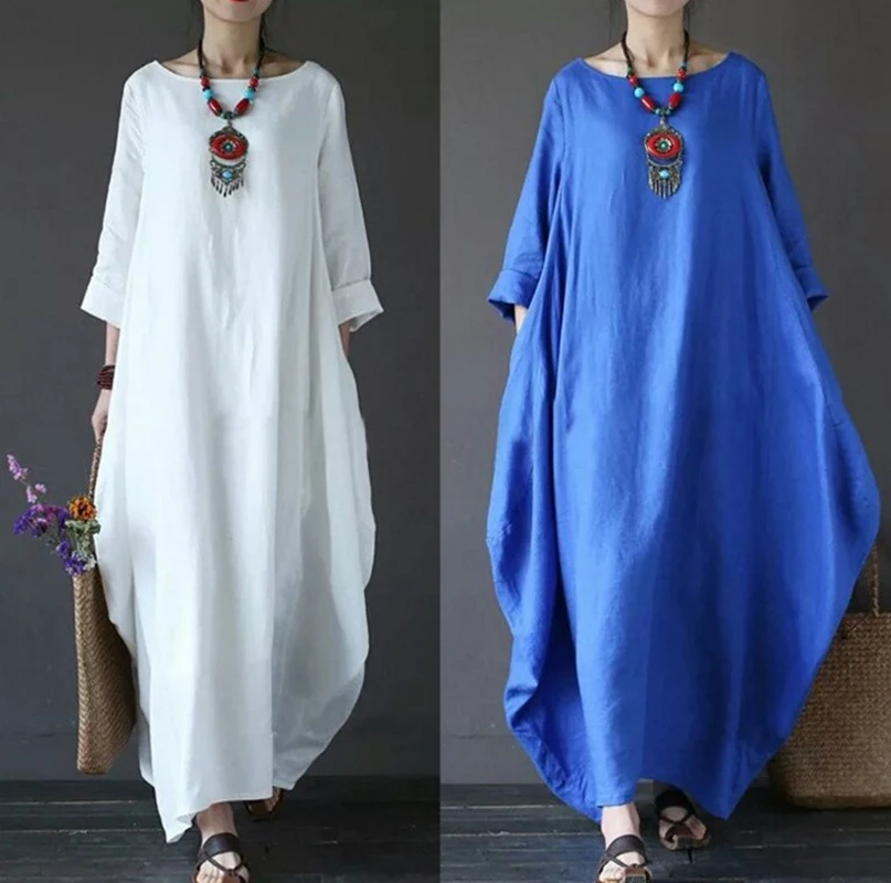 Women Dress Linen Shirt Tunic Pullover Blouse