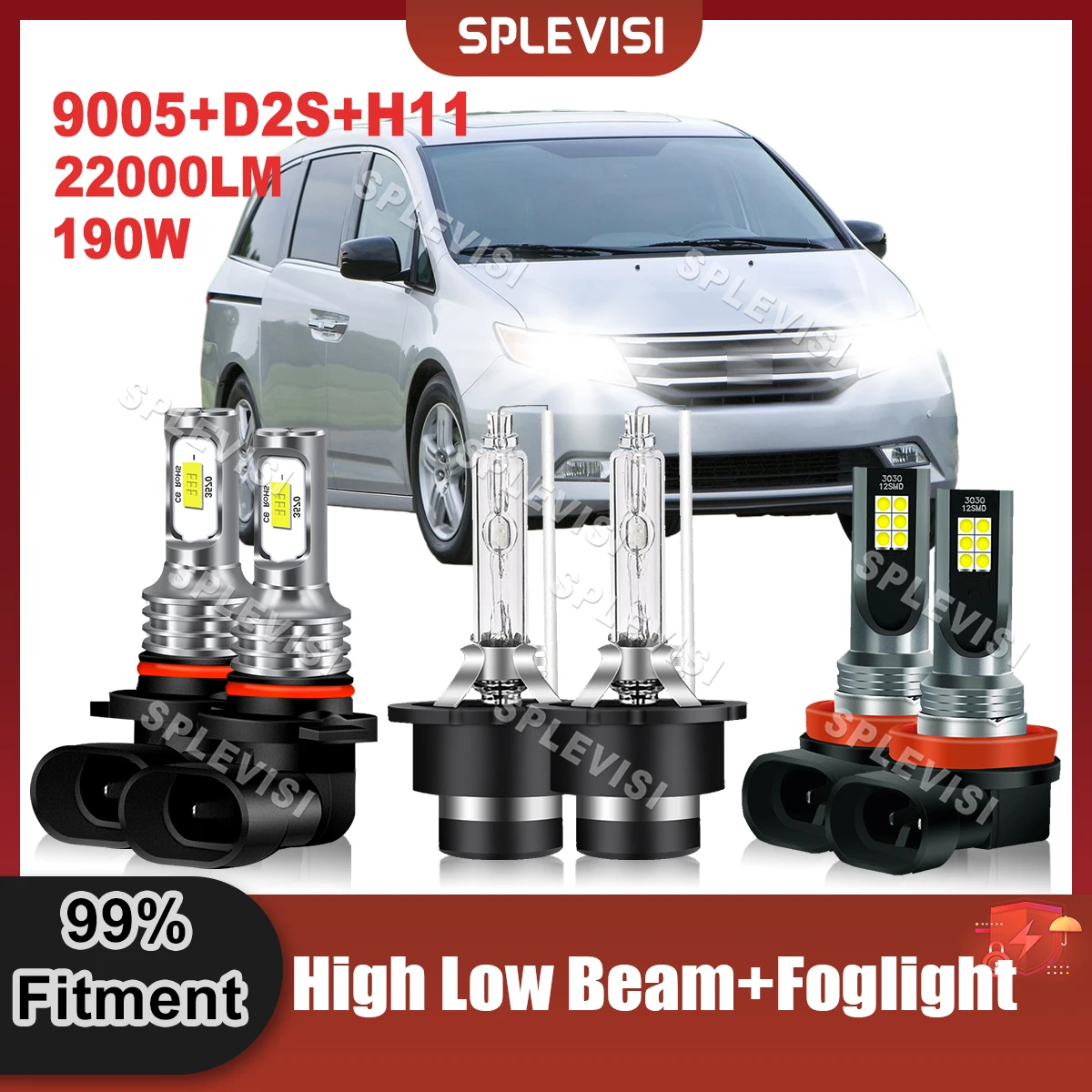 

Replace Combo Car Light Bulbs For Honda Odyssey 2011 2012 2013 2014 2015 2016 2017 LED High Beam+Low Beam Xenon Lamp+Foglamp