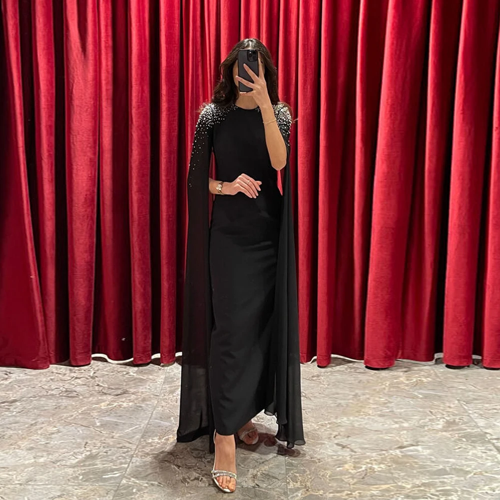 

Elegant Mother of the Bride Dresses O Neck Half Sleeves Wedding Party Gowns for Women Beads Ankle-Length Robe De Fête De Mariage