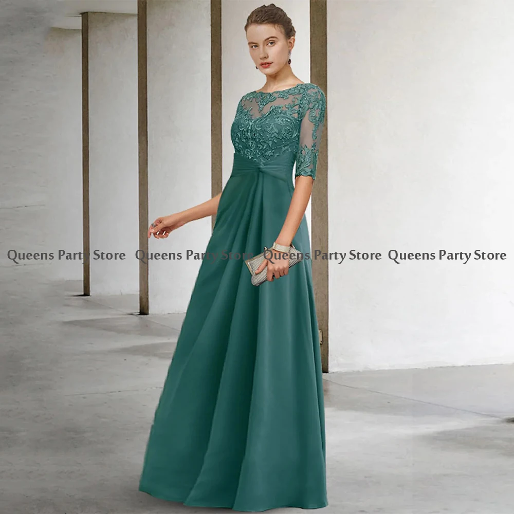 Mother Bride Dresses Green Half Sleeves Scoop Neck Chiffon