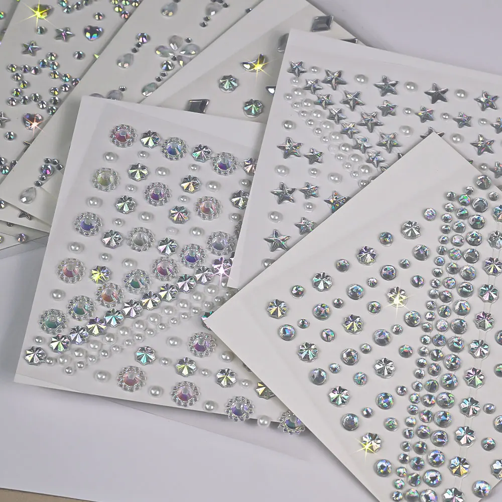 1pcs Laser Sparkle Stars Diamond/Pearls Face Gems Stickers Heart Moon Shape Rhinestones for Eyes/Face Temporary Tattoos