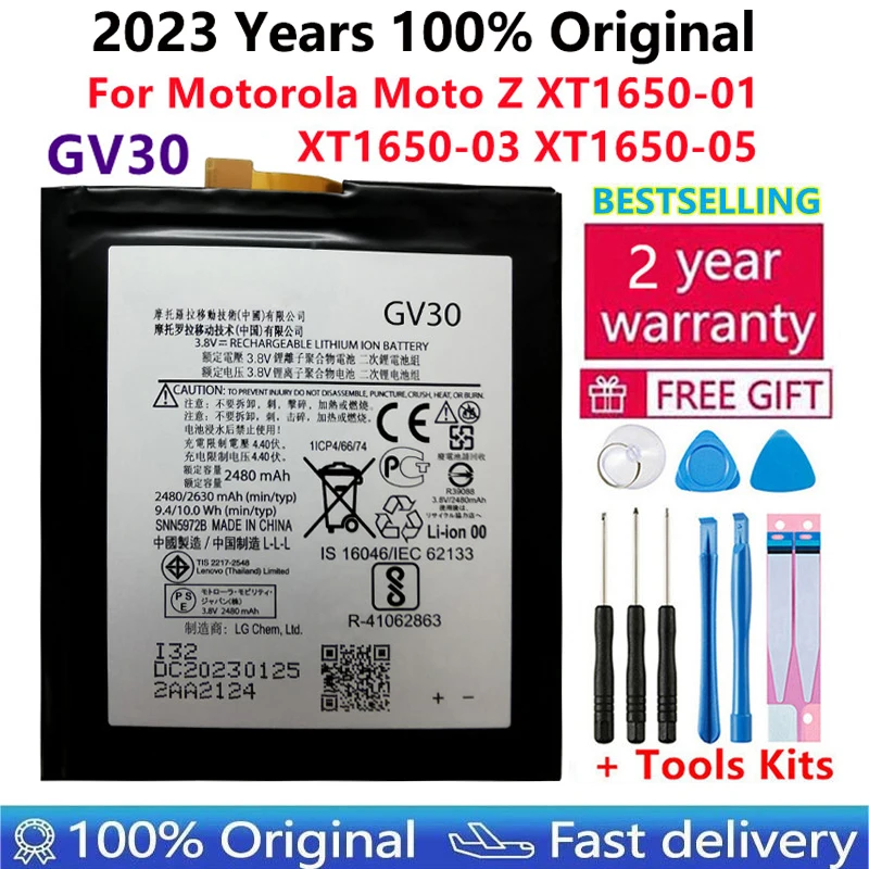 100% New Original Battery For Motorola Moto Z XT1650-01 XT1650-03 XT1650-05 GV30 Mobile Phone Batteries Bateria+ Free Tools b n7 battery for vivo x50pro repair part original capacity mobile phone batteries bateria