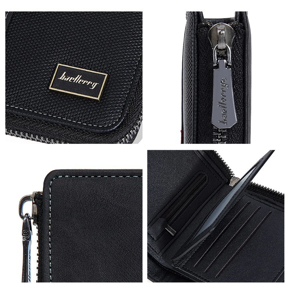 Baellerry Men's RfID Blocking Wallet Full Zipper PU Leather Card Holder Multi - Slot Anti - Theft Bifold Purse