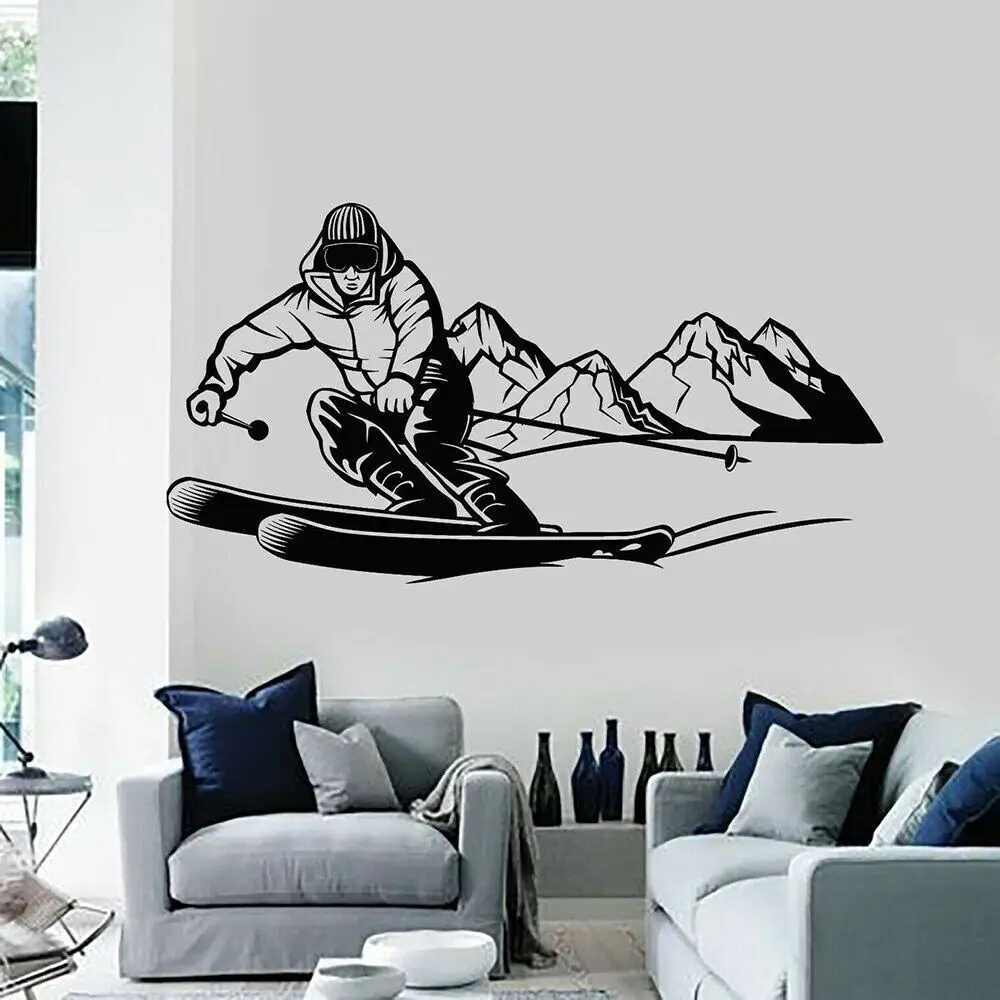 Skiing Wall Decal Skier Extreme Adventure Mountain Sport Wall Stickers Vinyl Kids Room Boys Bedroom Decoration Wallpaper 773