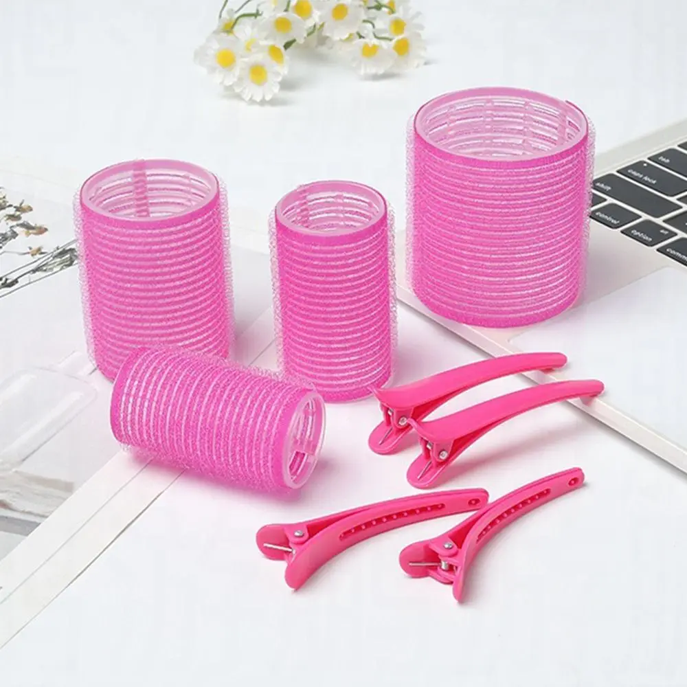 50개 4가지 사이즈 롤러 셀프 그립 헤어 롤러 세트 열 없이 DIY 열 없는 헤어 컬러 재사용 가능한 가벼운 곱슬머리 롤러