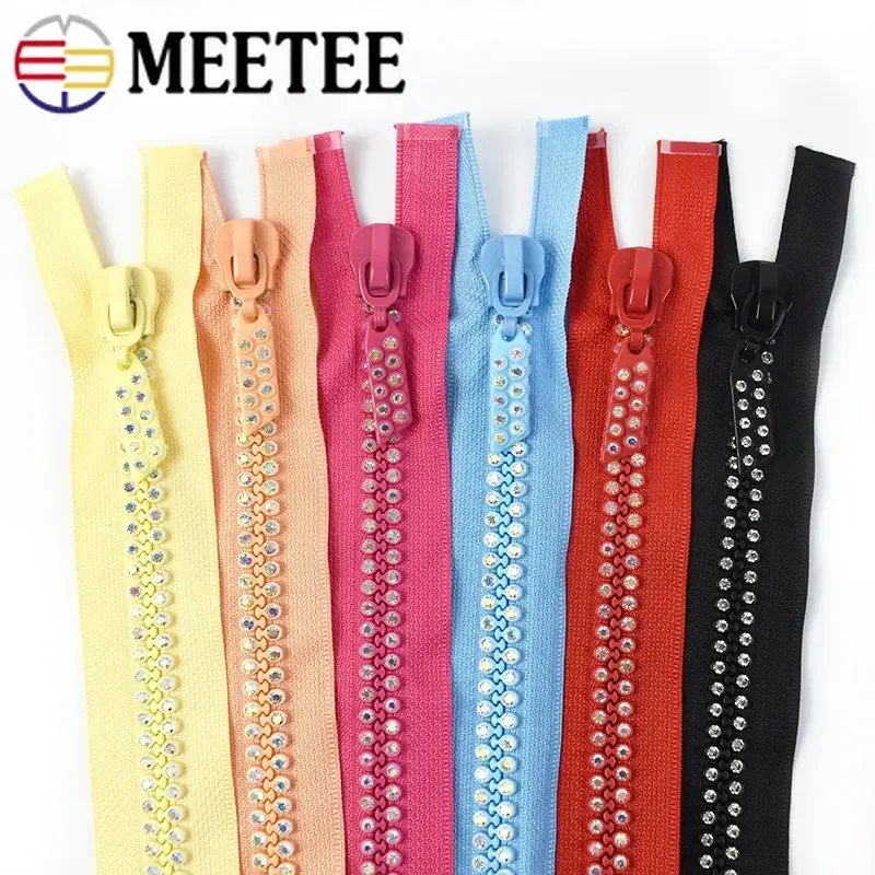 12Pcs10ResinZippers60cmOpenEndRhinestoneDecorativeZipsRepair