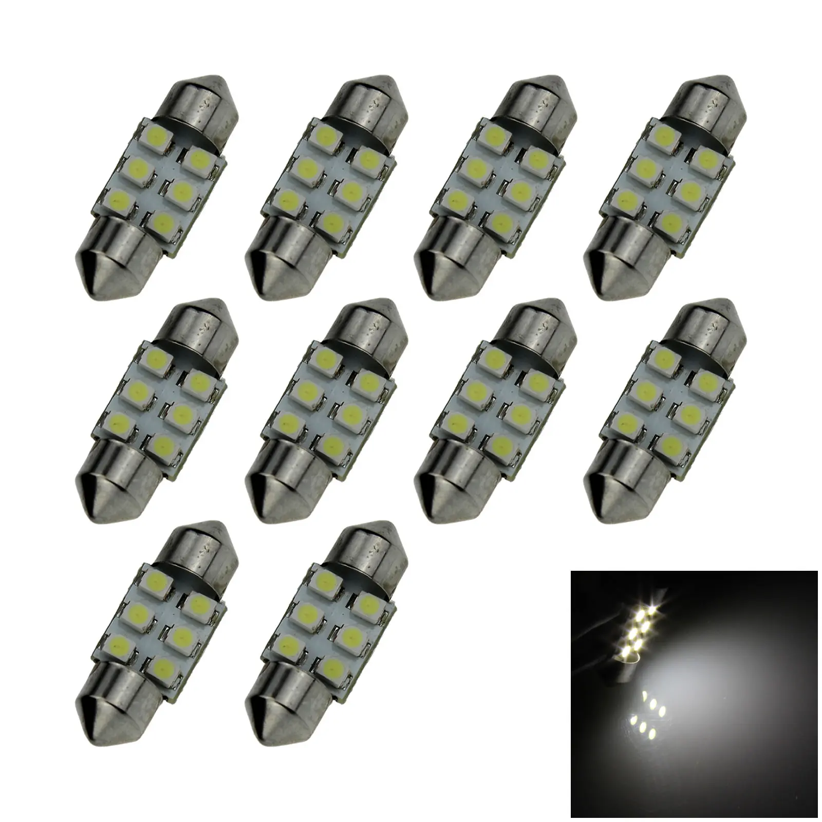 

10x Белый Авто 31 мм Festoon дверная лампа 6 излучателей 1210 SMD СВЕТОДИОДНЫЙ 3021