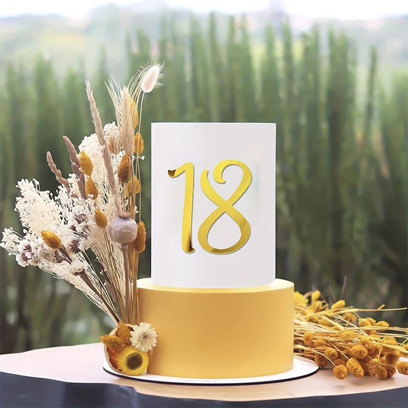 10 Stück/Set Goldene Zahlen 0-9 Spiegel-Acryl Tortendekoration Geburtstagstorten-Deko für Kinder Erwachsene Hochzeit Jubiläum Party-Zubehör – Detail 5