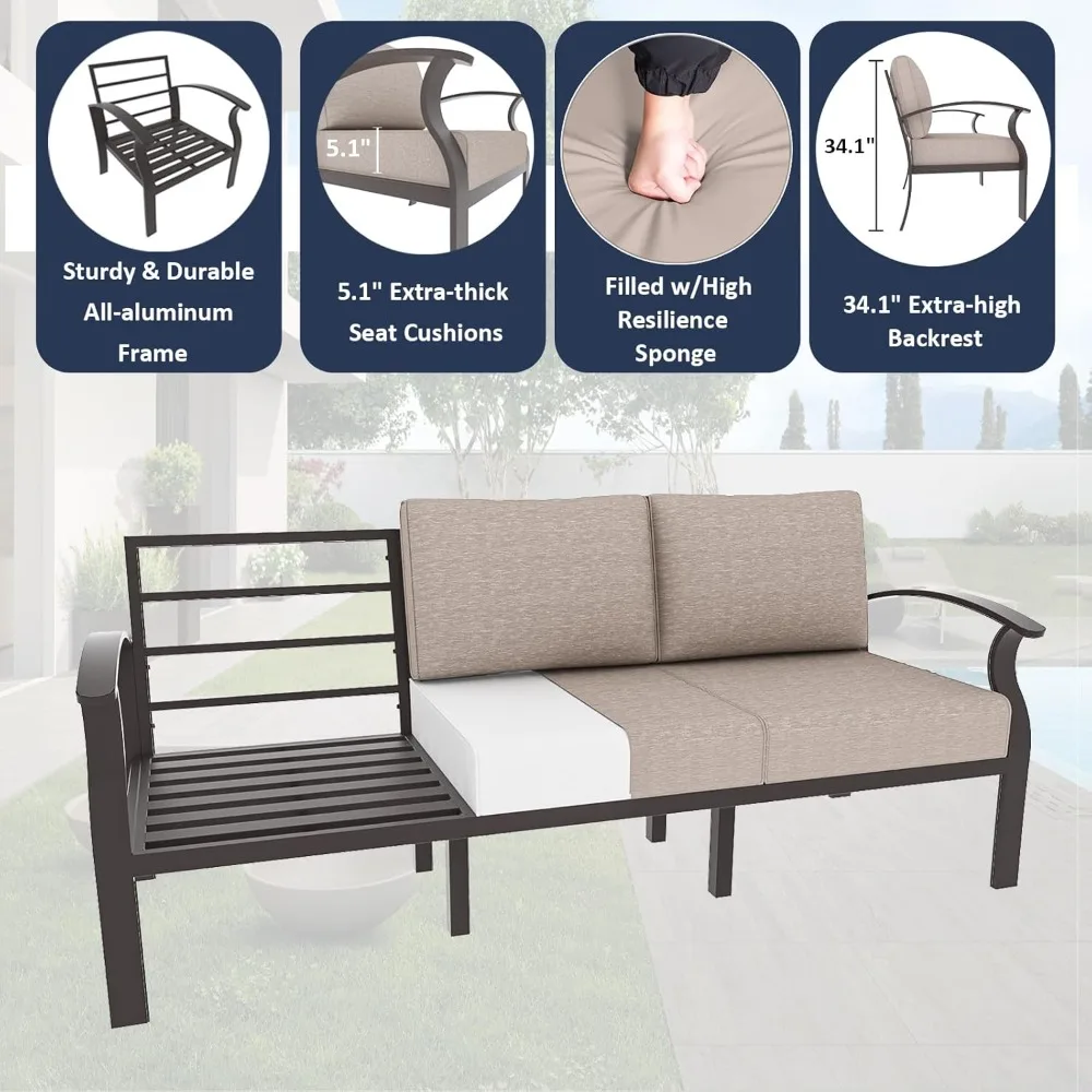 Aluminum courtyard furniture set, equipped with propane pit table and swivel chair, suitable for courtyards, poolside beaches 2