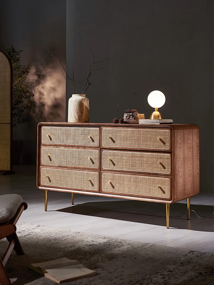 

Скандинавский Плетеный обеденный ящик из твердой древесины ротанга средней древни бесшумный стильный шкаф для хранения и хранения входной шкаф