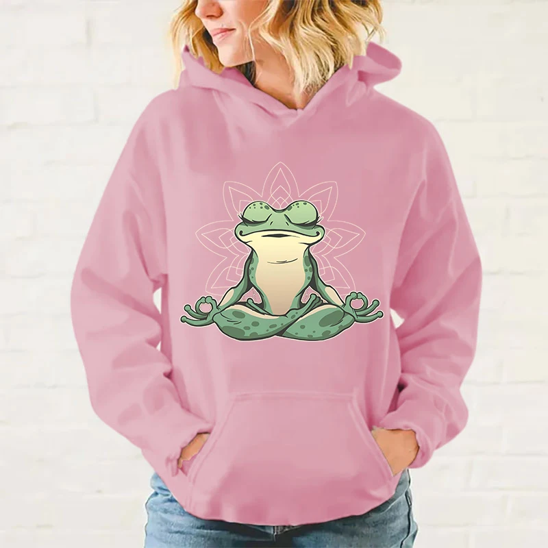 thumbnail image 1 of Nueva sudadera con capucha con estampado divertido de rana y yoga para mujer y hombre, informal, sudadera personalizada, talla grande, 1 of 5