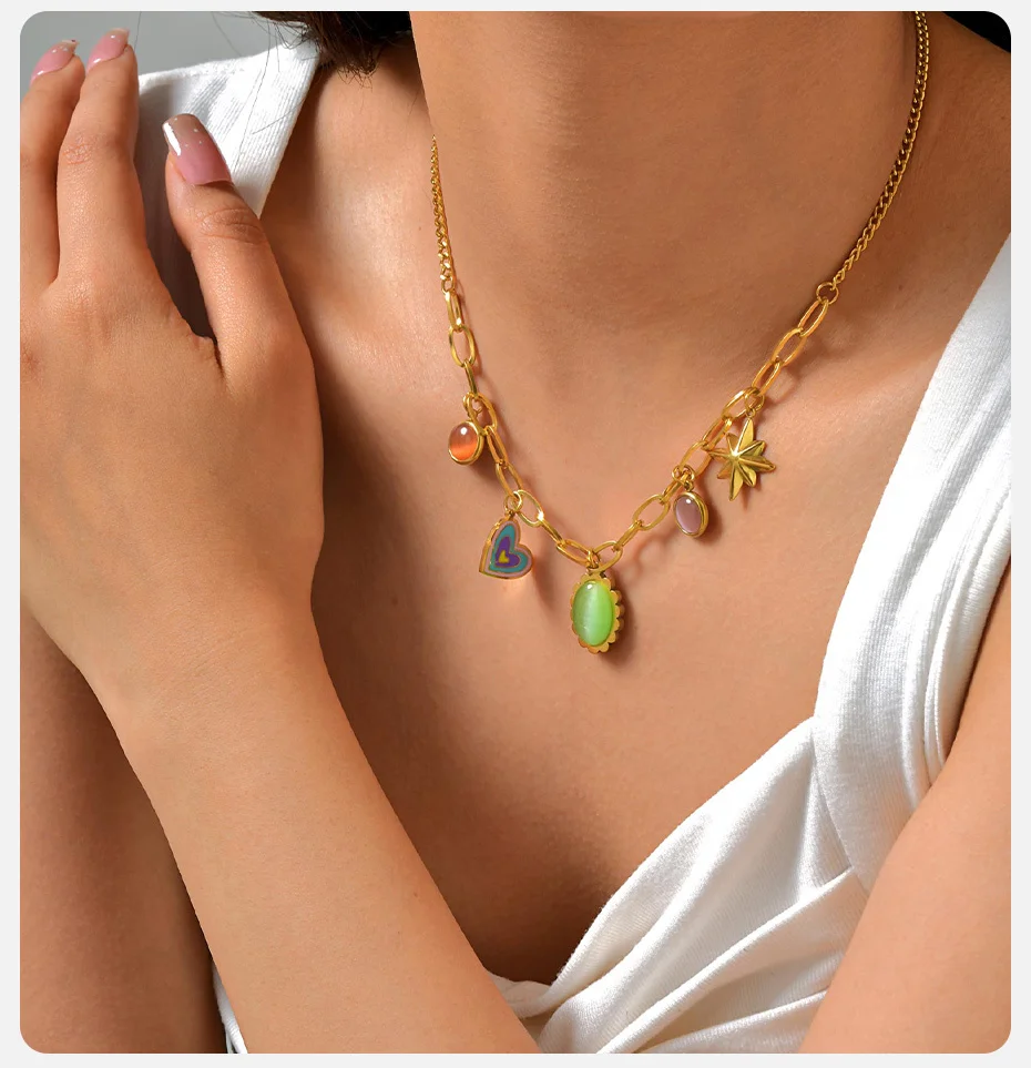 Vnox Edelstahl Goldene Mehrere Anhänger Halskette für Frauen Neue Mode Stil Hals Kette Trendy Schmuck Party Geburtstag Geschenk – Detail 3