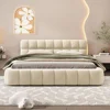 Modern Queen Upholstered Bed Frame with Wingback, Linen Low Plattform Bed, No Box Spring Needed Beige 3