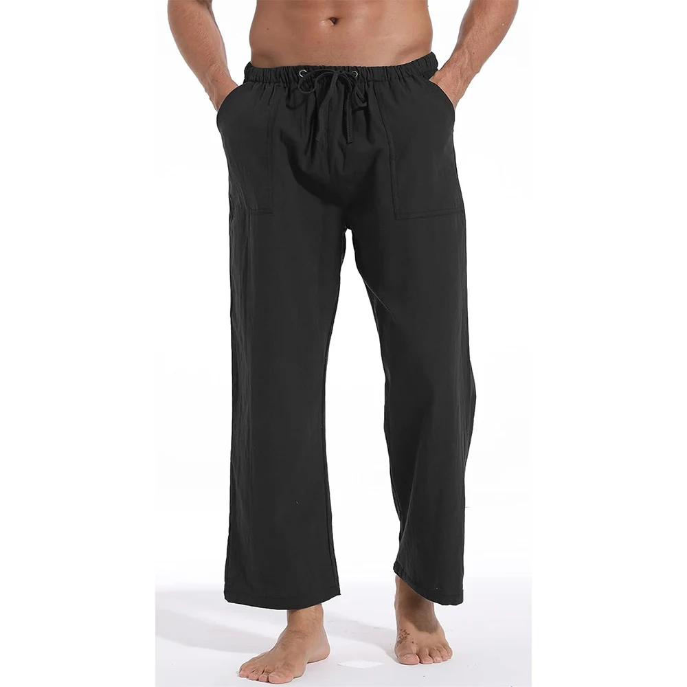 Description Picture 4 of itemSweatpants Solid Color Pants Breathable Yoga Elastic Waist Trouser Male Casual Drawstring Fitness Sport Sportswear Trousers Men