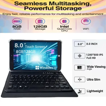 Tablet Windows 10 da 8 Pollici con 8GB RAM 128GB ROM Quad-Core 64bit Intel Atom x5-Z8300 1280*800 IPS HD-MI con Custodia Tastiera Bluetooth