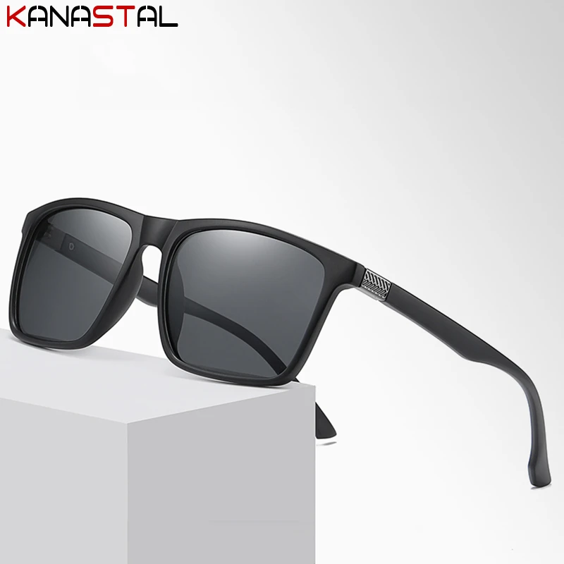 Men's UV400 Polarized Sunglasses Anti Glare Trend Sun Glasses TR90 Square Eyeglasses Frame