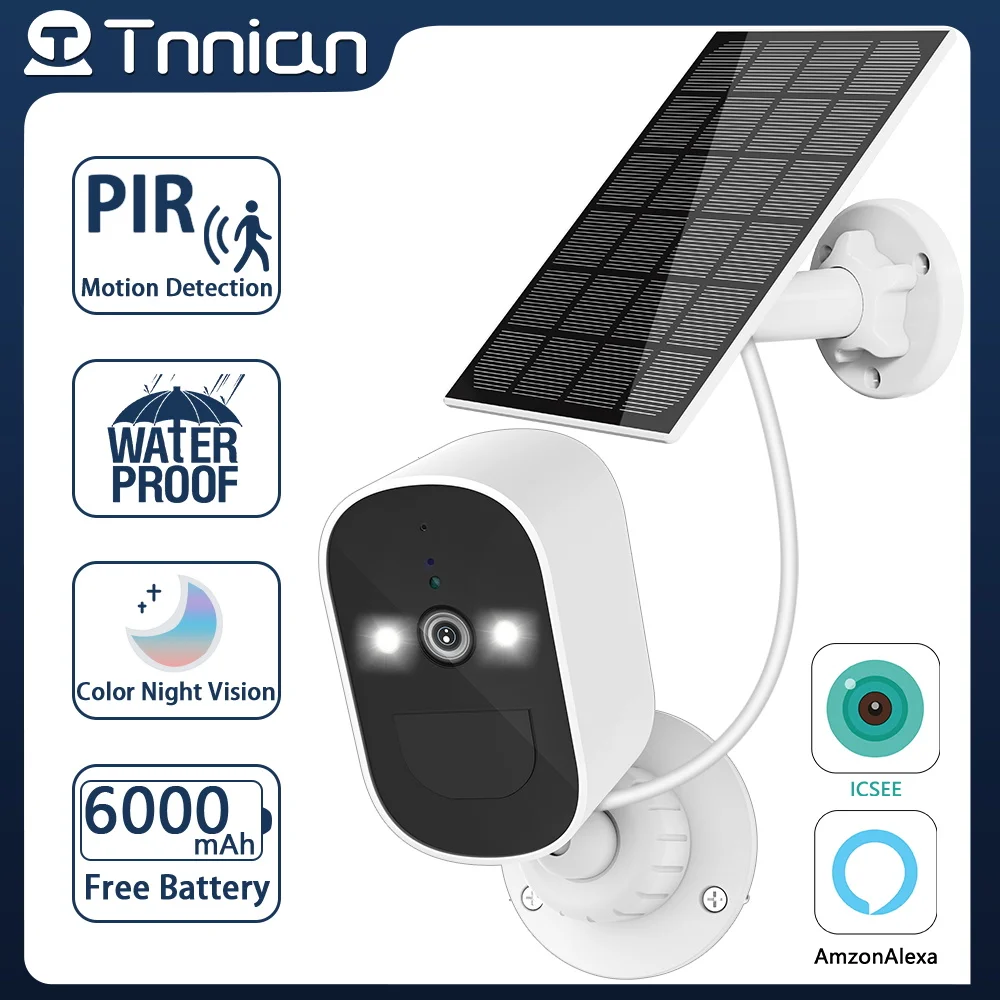

Tnnian 5MP Surveillance Solar Camera WiFi CCTV Security Outdoor IP Camera Built In Rechargeable Battery Powered Camera iCsee