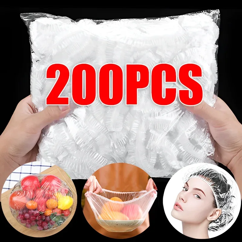 

200/10Pcs Disposable Food Cover Elastic Plastic Wrap Food Grade Shoe Cover Shower Headgear Bowls Caps Food Fresh Saver Bag