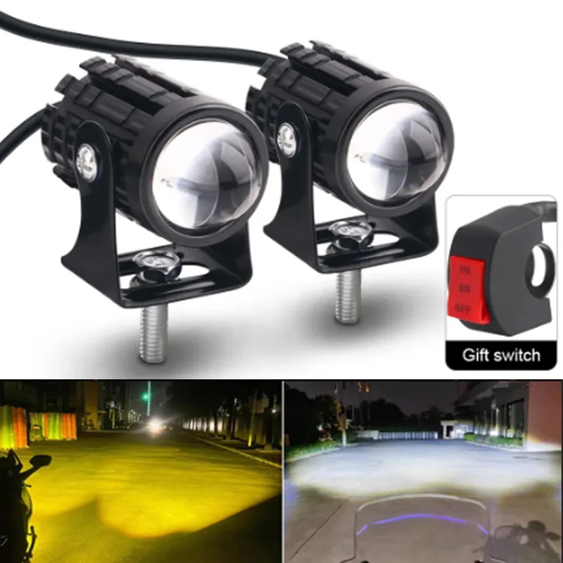 

Motorcycle LED Headlight Motorcycle Accessories Fog Light Spotlights Mini Projector Driving Lamp ATV Scooter Lens Dual Color 12V