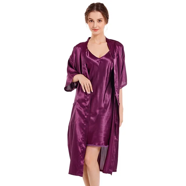 Ensemble pyjama sexy en satin pour femme, robe de pyjama soyeuse, chemise de nuit, 2 pièces