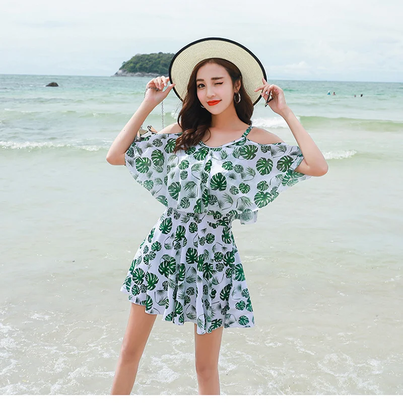 Quick Dry Strap Flounce Two Piece Swimsuit Skirt Printed High Waist Plus Size Swimwear Women Tankini Swimming Suit Beach Wear swim suit coverups