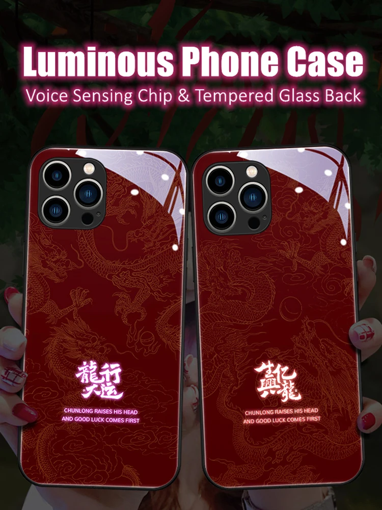 

Be Rich and Lucky Dragon Lunar New Year LED Light Glow Luminous Phone Case for Samsung S24 S22 S23 Note 10 20 A54 A14 Plus Ultra