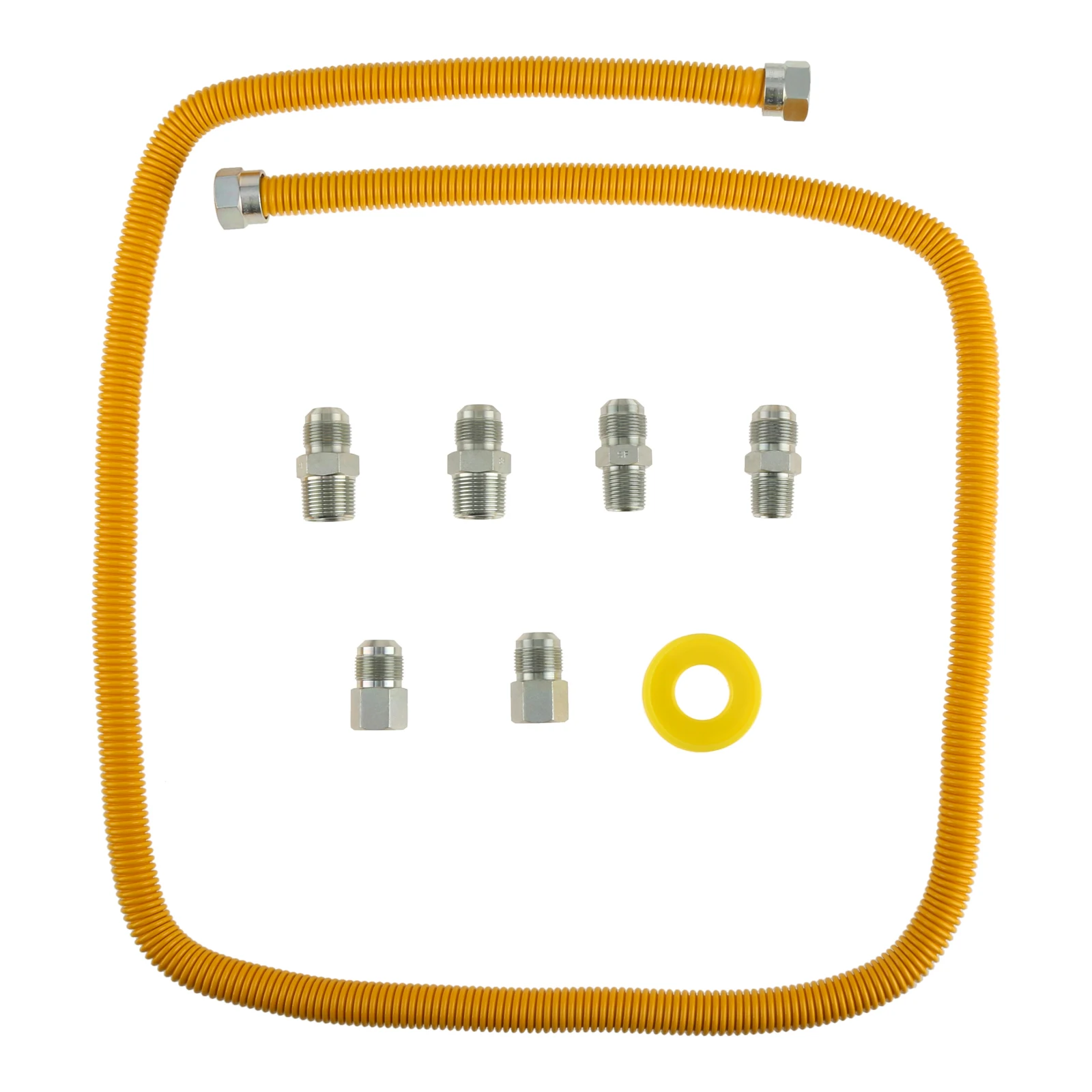 

72-дюймовая гибкая газовая линия из нержавеющей стали для сушилки, газовых плит, водонагревателей, наружный диаметр 5/8 дюйма (1/2 дюйма), комплект соединителей для газового шланга