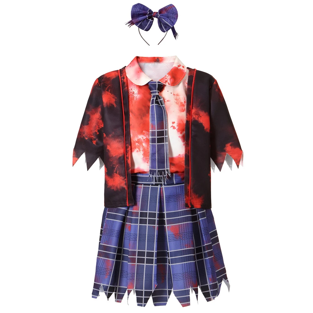 thumbnail image 1 of Disfraz de colegiala zombi para Halloween, disfraz de vampiro adulto, calcetines sangrientos, falda superior, atuendos escolares, actuación horrorosa, fiesta, 1 of 4