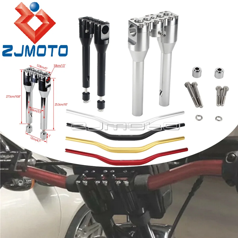 1-1/2" 38Mm Club Style T-Bar Motorcycle 10"+1" Top Clamp Straight Modular Handlebar Riser Kit For Harley Softail Dyna Street Bob