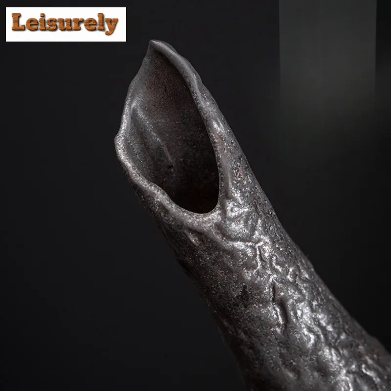 Japanese Gilded Iron Glaze Coarse Pottery Vase Traditional Hydroponics Plant Pot Flowerpot Tea Ceremony Supplies Ornaments