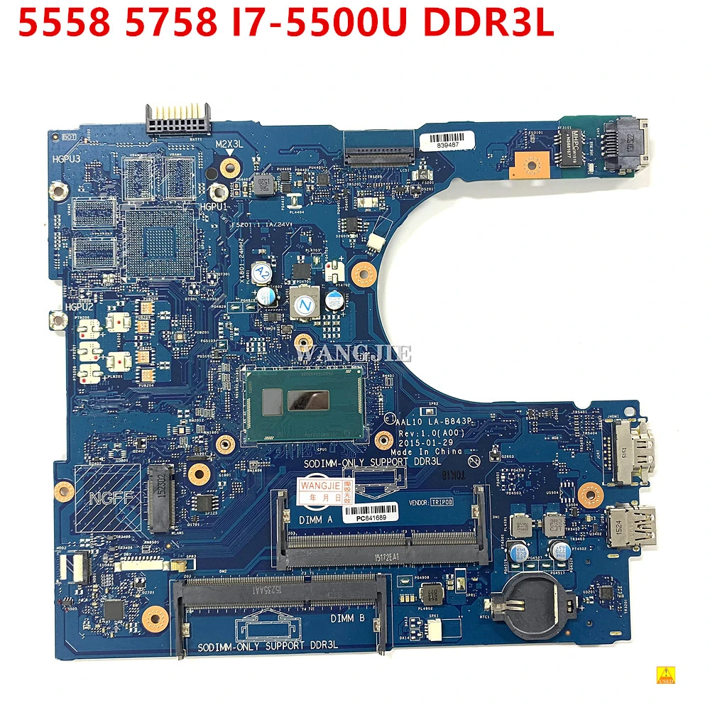 

Used For Dell Inspiron 5558 5758 Laptop Motherboard CN-0RC3PN 0RC3PN RC3PN W SR23W I7-5500U CPU AAL10 LA-B843P 100% Tested