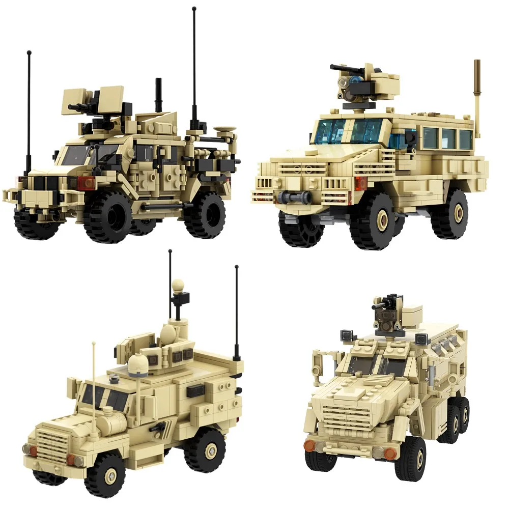 Gobricks Moc 4X4 Mrap Anti Mine Anticato Modello Di Veicolo Modello Building Blocks Classic Military Combat Vehicle Tanks Mattoni Giocattolo Regalo