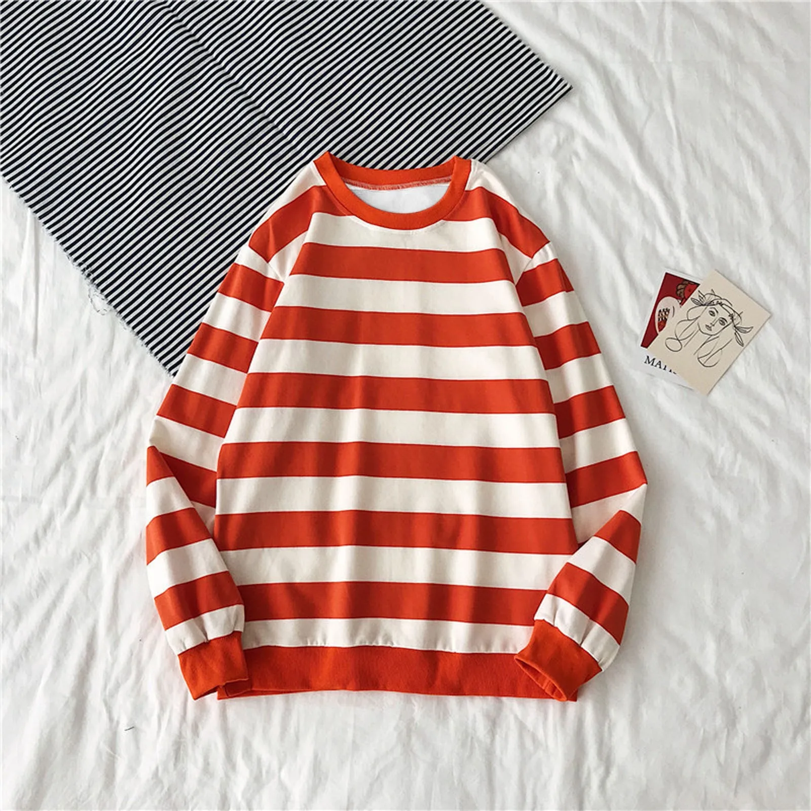 

2024 Spring New Casual Sweatshirts Men Striped Long Sleeve T-shirt Tops Fashion Harajuku Pullover Hoody Mens Crewneck Sweatshirt
