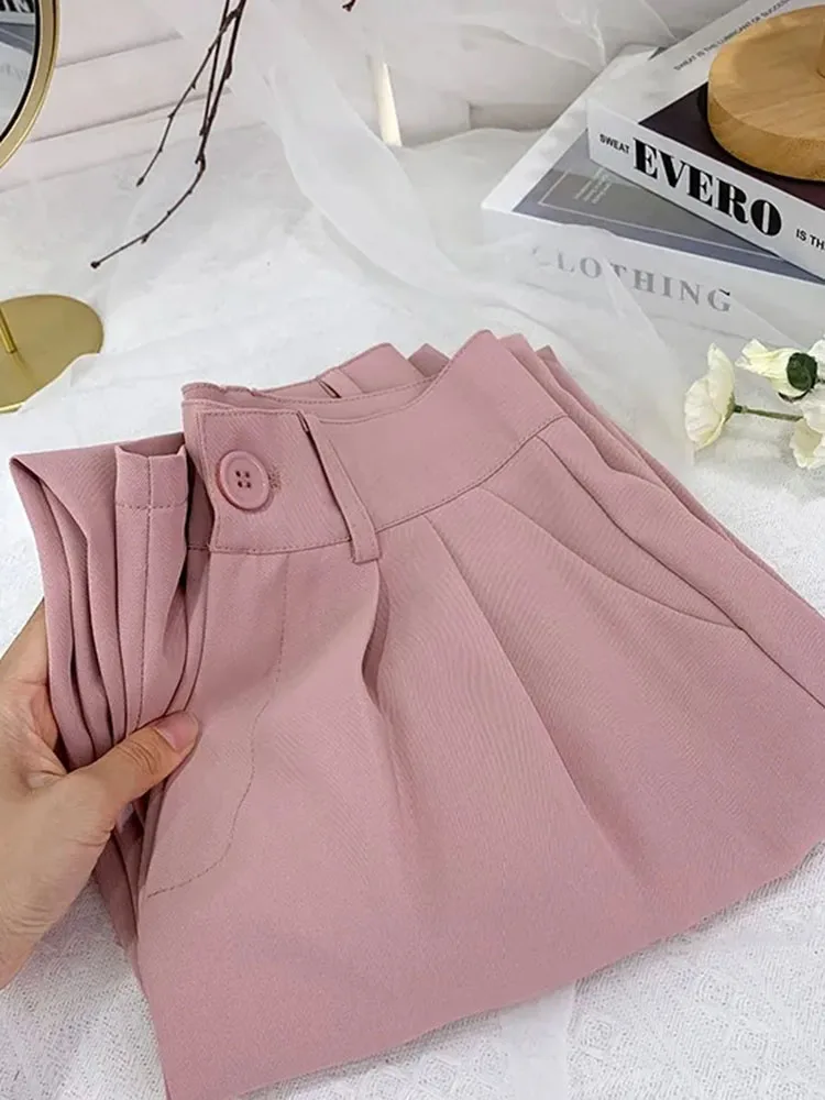 Baggy Office Ladies Suits Thin Pants Chic Solid Luxurious Ol Women Wide Leg Trouser New Elegant Formal High Waist Pantalone 2024