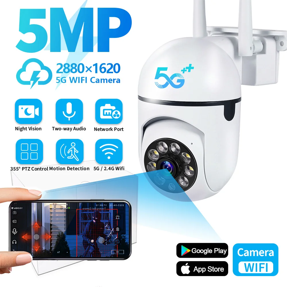 5G Ptz Wifi 5Mp Telecamera Ip Audio Cctv Sorveglianza Outdoor 4X Zoom Digitale Notte Full Color Telecamera Di Protezione Di Sicurezza Wireless