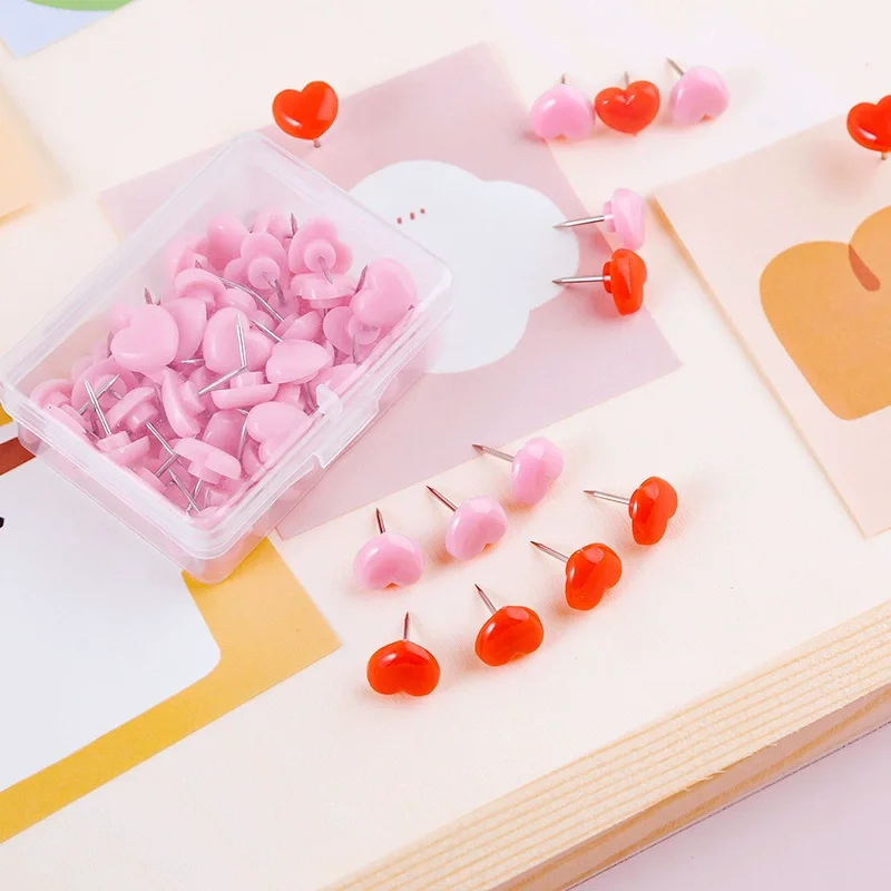 Heart shape 50pcs Plastic Quality Cork Board Safety Colored Push Pins Thumbtack Office School Accessories Supplies