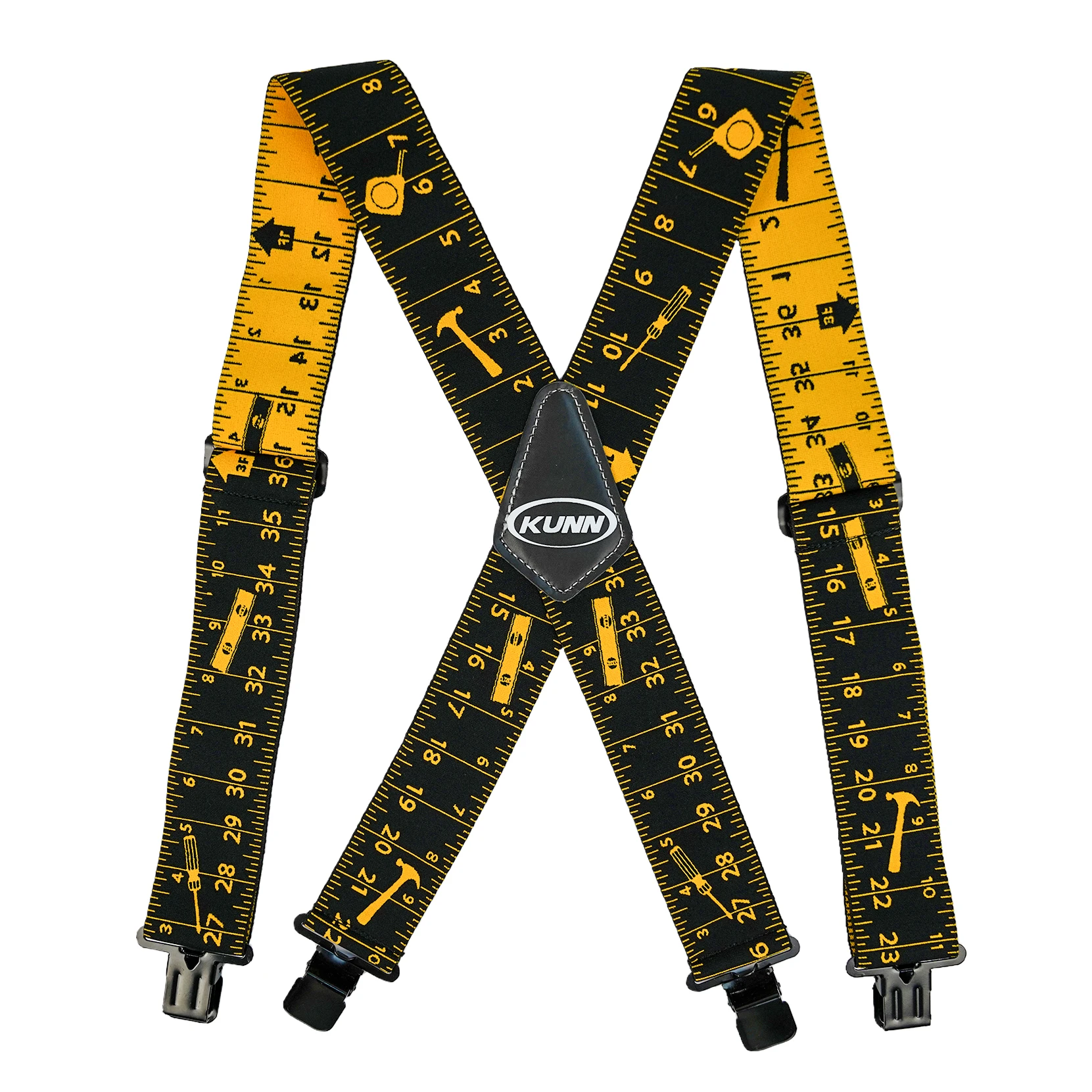 KUNN Men Suspender Tape Measure Pattern Suspender Fully Strength Elastic with Heavy Duty Clip