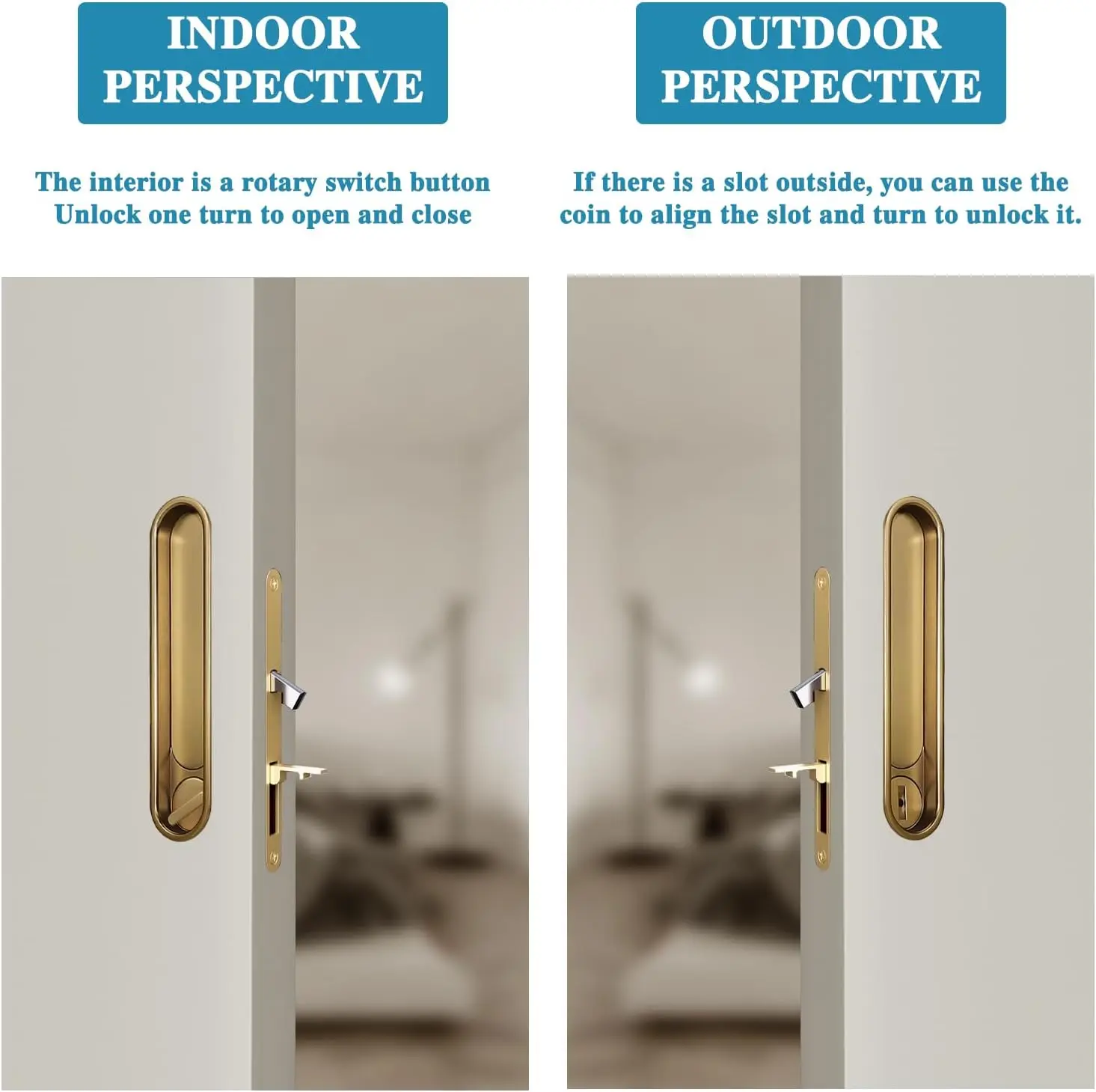 Pocket Door Lock Hardware with Pull Recessed Handle Latch Invisible Sliding Door Lock for Bedroom Kitchen Barn